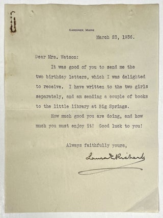 Item #1006 Typed Letter Signed. Laura E. Richards