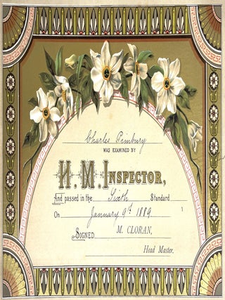 Item #1012 St. John's School Inspection Certificate, 1899. Chromolithograph