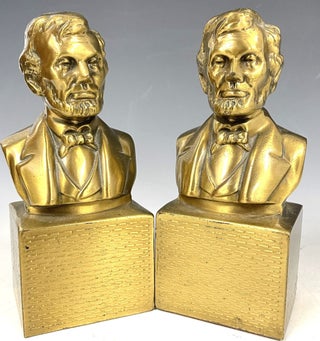 Item #1095 Brass Finish Bookends Depicting Abraham Lincoln. Bookends