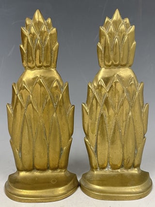 Item #1113 Brass Bookends Depicting Pineapples. Bookends