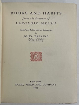 Books and Habits: from the Lectures of Lafcadio Hearn