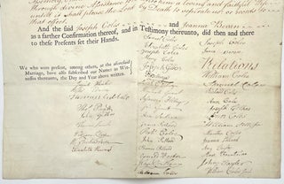 Large 18th Century Quaker Marriage Contract Between Joseph Coles and Joanna Bevan