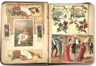 Handmade Scrapbook Featuring Chromolithograph Trade Cards, Circa 1890
