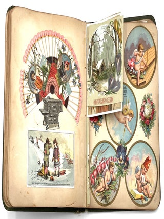 Handmade Scrapbook Featuring Chromolithograph Trade Cards, Circa 1890