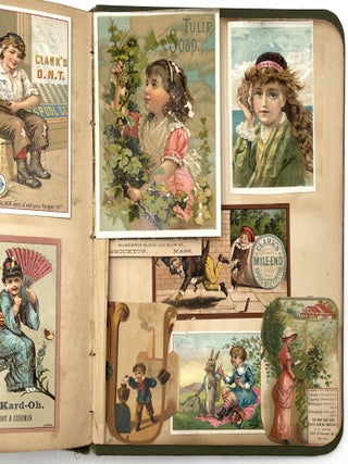 Handmade Scrapbook Featuring Chromolithograph Trade Cards, Circa 1890