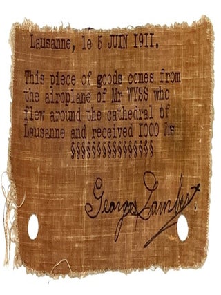 Item #1362 Original Segment of Wing Fabric from Plane of Swiss Aviator Paul Wyss. Paul Wyss