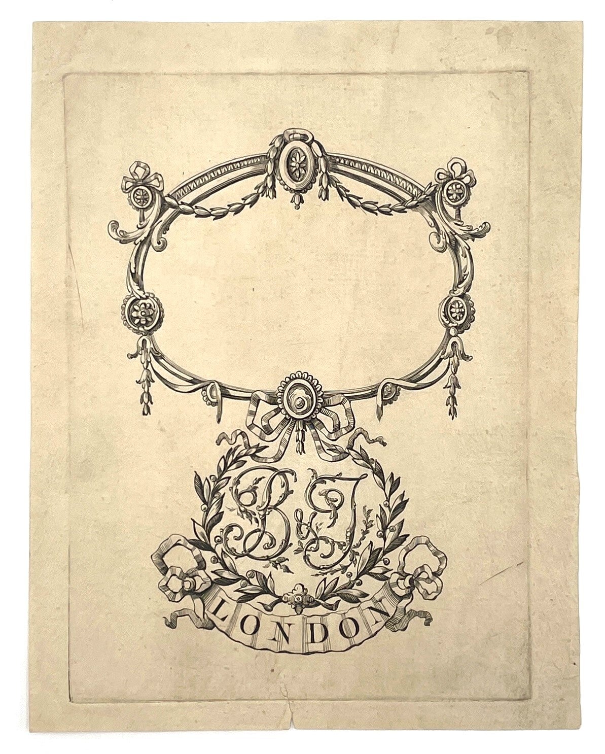 Original 19th Century Engraved Monogrammed Decorative Device | Ephemera