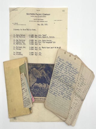 Item #1370 Charming Travel Itinerary, Diary, and Ephemera, Phyllis Brown, 1927. US Rail Travel