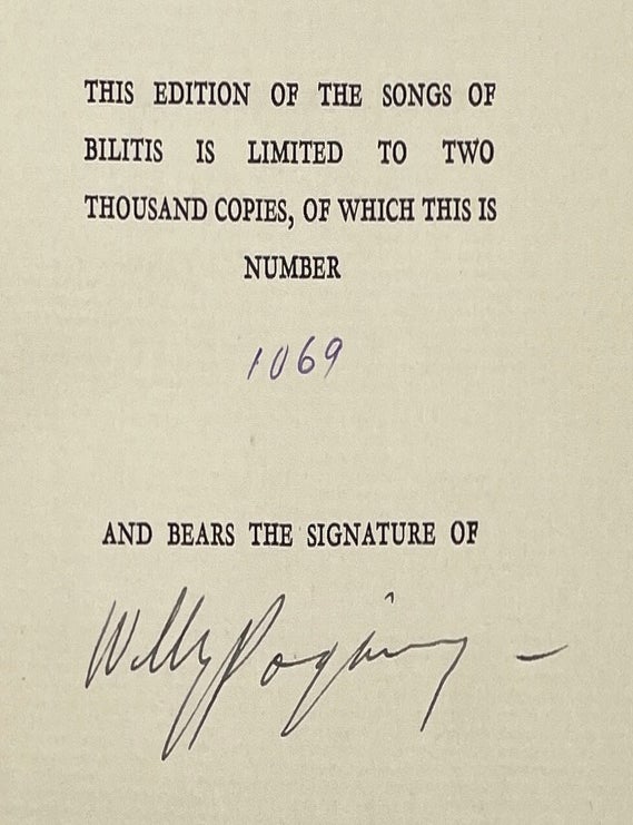 Item #1373 The Songs of Bilitis [Signed by Willy Pogany]. Pierre Lou&yuml;s.