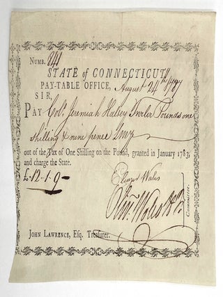 Item #1450 State of Connecticut Pay-Table Receipt Dated August 24, 1787. Revolutionary War