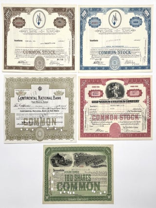 Item #1459 Group of Five Stock Certificates for Texas Companies, 1904 – 1968. Texana