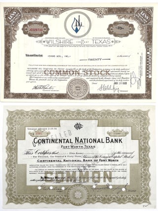 Group of Five Stock Certificates for Texas Companies, 1904 – 1968