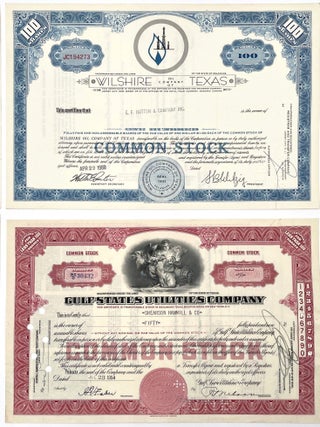 Group of Five Stock Certificates for Texas Companies, 1904 – 1968