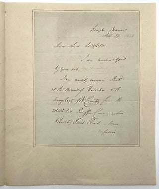 Item #1460 Autograph Letter Signed to Lord Lichfield, Sept. 12, 1838. Sir Robert Peel