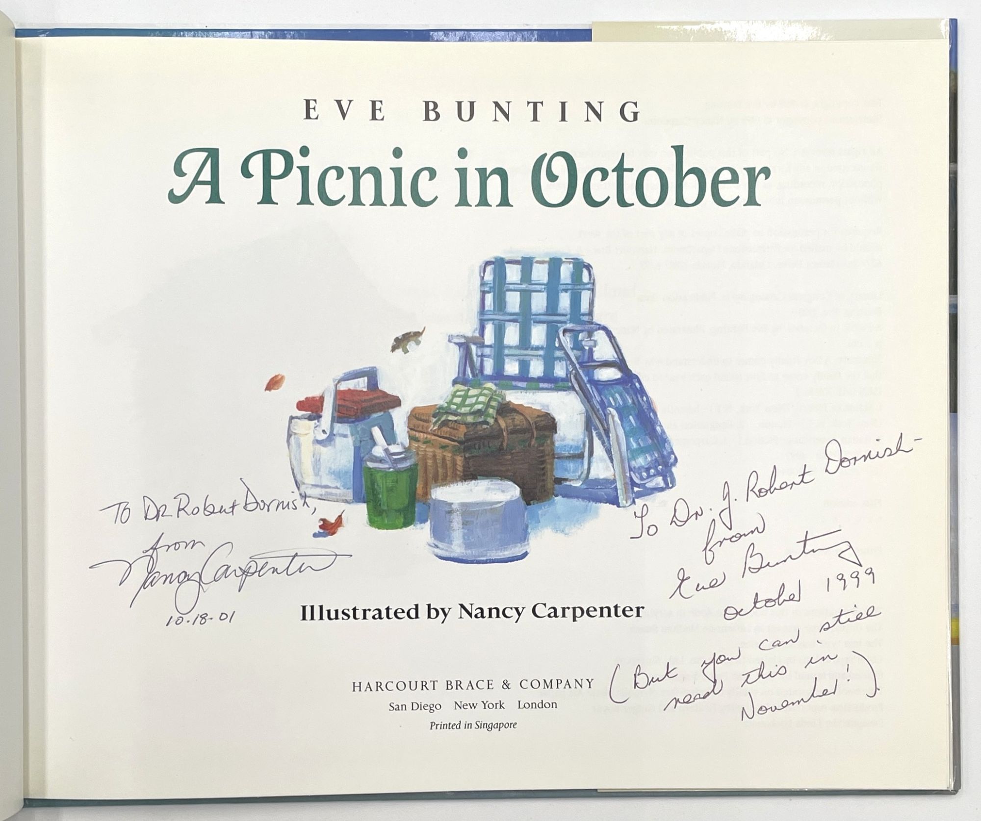 Original Art from Picnic in October by Eve Bunting, 1998 | Nancy Carpenter
