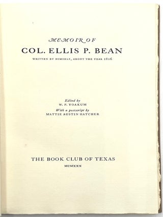 Memoir of Col. Ellis P. Bean