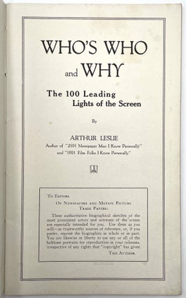Who's Who and Why: The 100 Leading Lights of the Screen.
