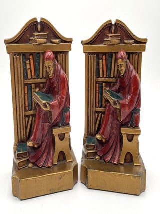 Item #2003 Pair of L. V. Aronson Bookends Depicting Reading Monks, 1920. Bookends