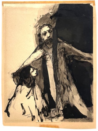 Item #2079 Original Ink Drawing: Christ and Magdalene, 1945. Joachim Probst
