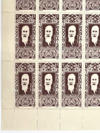 Uncut Sheet of Stamps from French Indochina Depicting Pierre Paquier, c. 1944