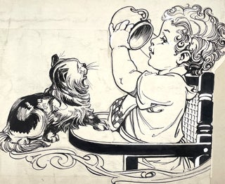 Original Art: Small Child w/ Cat, circa 1920