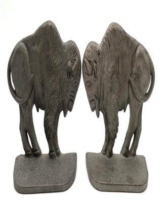 Item #2575 Cast Metal Bookends Depicting Buffalo. Bookends