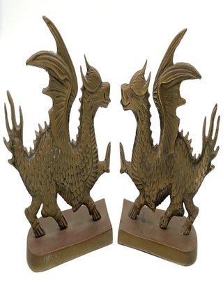 Item #2576 Brass Bookends Depicting Dragons. Bookends