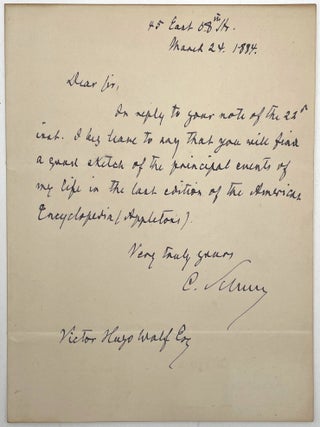 Item #3067 Autograph Letter Signed, March 24, 1884. Carl Schurz