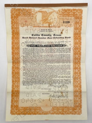 Group of 10 Road Bond Certificates for Collin County, TX (1914 – 1935)
