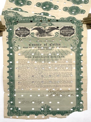 Group of 10 Road Bond Certificates for Collin County, TX (1914 – 1935)