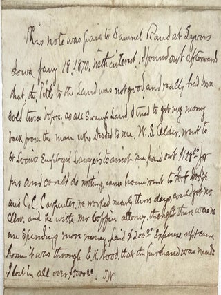 Manuscript Promissory Note for Fraudulent Land Sale, dated June 11, 1869