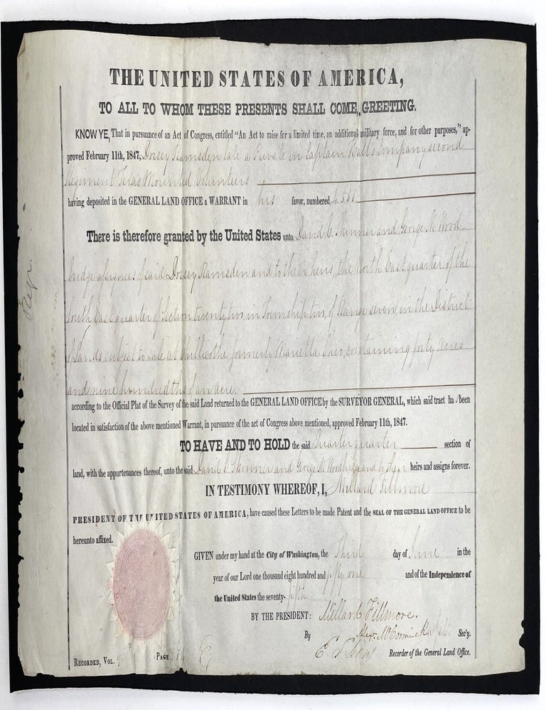 Item #3189 Partially Printed Document signed as President. Millard Fillmore.