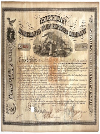Item #3204 American Merchants Union Express Co. Stock Certificate, Feb. 14th, 1869 [Signed by...