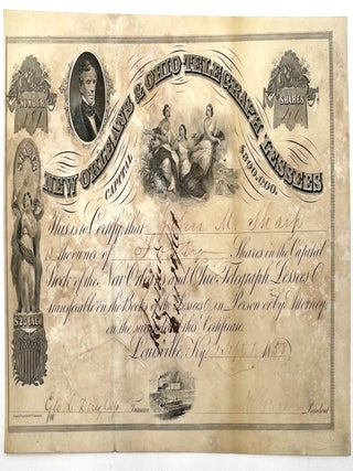 Item #3205 New Orleans & Ohio Telegraph Lessees Stock Certificate, Sept. 1, 1858 [Signed by...