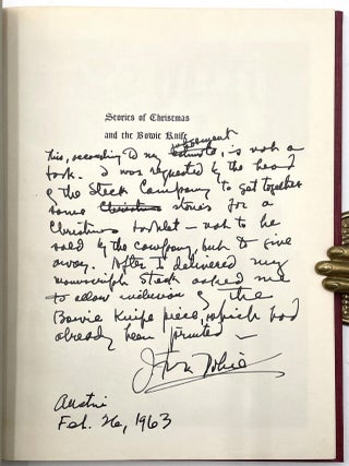 Item #3334 Stories of Christmas and the Bowie Knife [Inscribed]. Bill Wittliff Collection, J....
