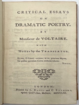 Critical Essays on Dramatic Poetry... [First English Language Edition]