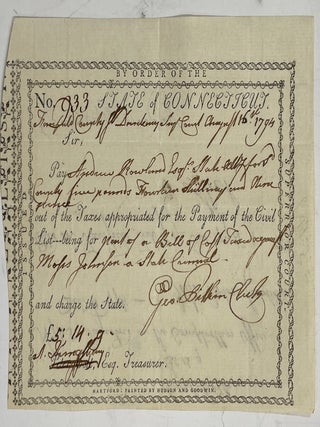 Item #769 Partially Printed Broadside Pay Slip, 1794. Connecticut