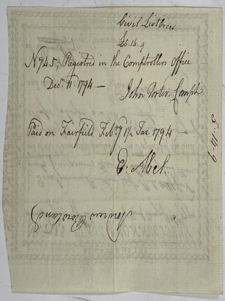 Partially Printed Broadside Pay Slip, 1794