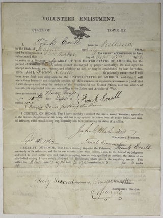 Item #770 Volunteer Enlistment Form for Frank Covell, Dated Sept. 18th, 1862. Civil War