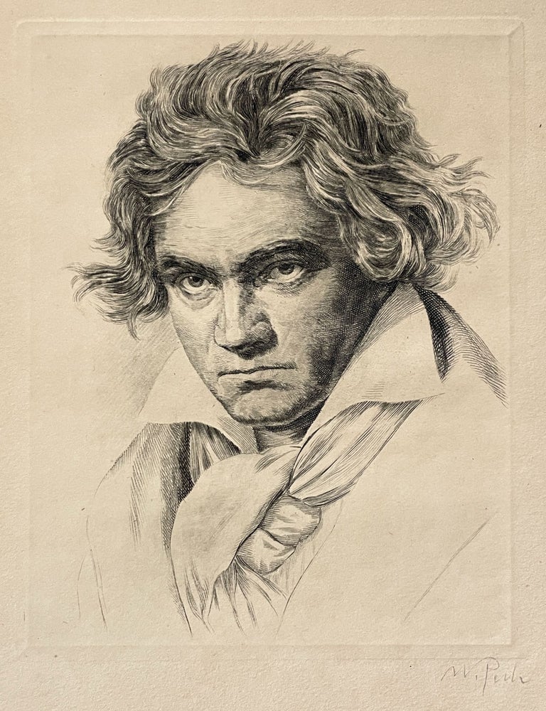 Item #785 Signed Etching Portrait of Beethoven, c.1930. Waldemar Pech, artist, b.1911.