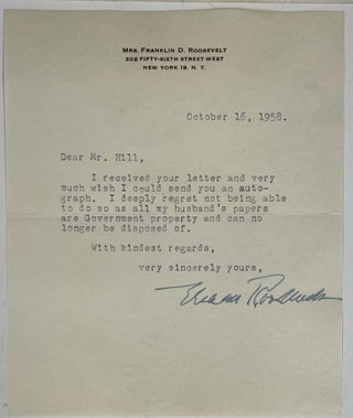 Item #792 Typed Note Signed. Eleanor Roosevelt